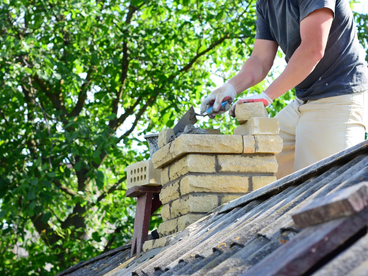 Close view of chimney removal work in progress